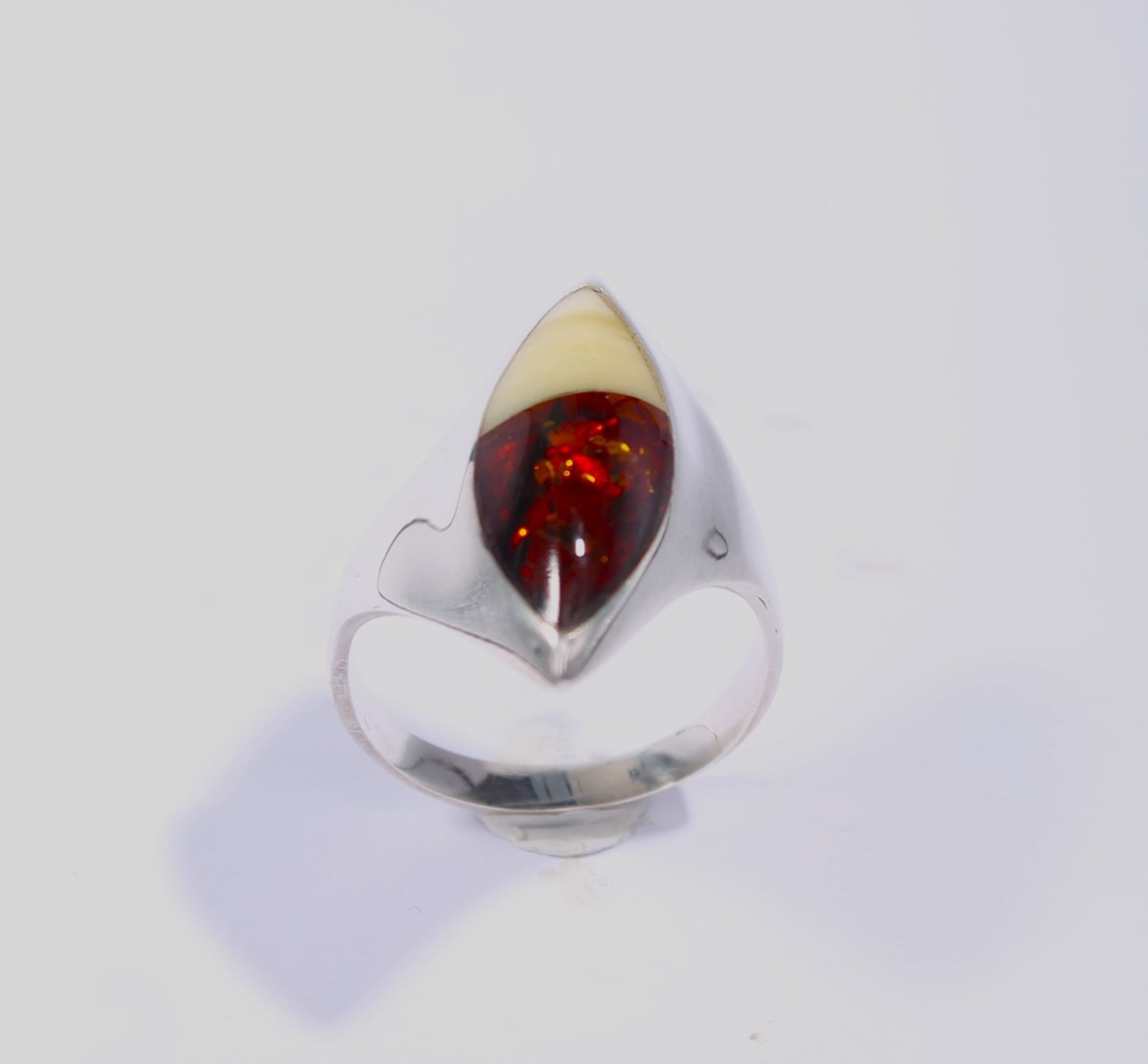 Brigada zilver sterling 925 ring met oranje en witte barnsteen-amber - maat 17