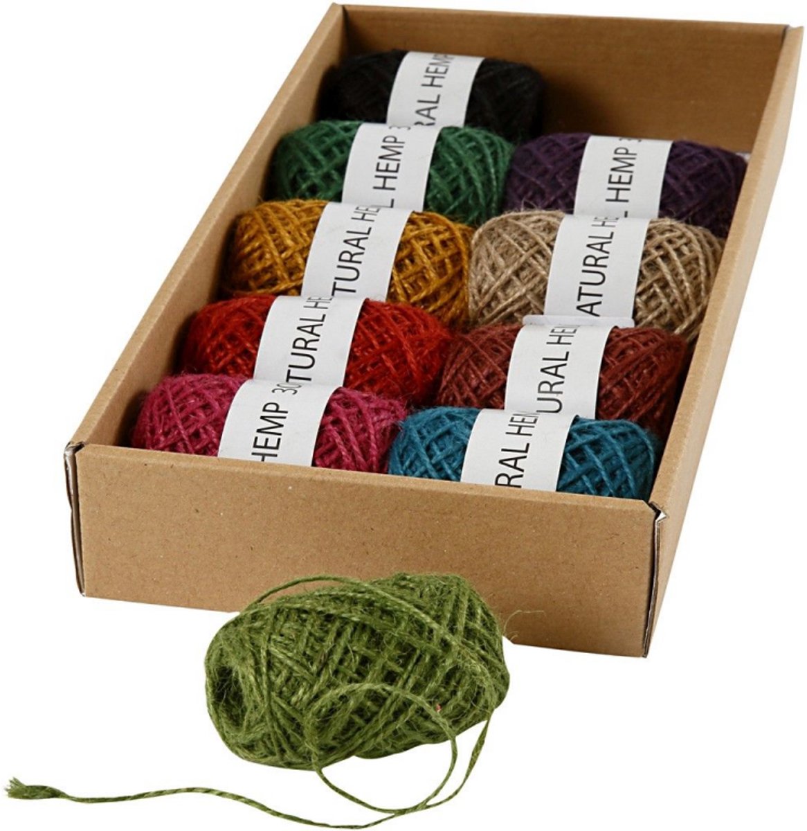 Creotime Natuurlijk hennepdraad - Assortiment, dikte 1-2 mm, kleuren assorti, 10x30 m
