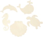 Animaux aquatiques marines à suspendre, hippocampe, tortue, dauphin, coquillage et baleine, H : 5-10 cm, diamètre du trou 3 mm, épaisseur 2 mm, 5 pièces / 1 boîte