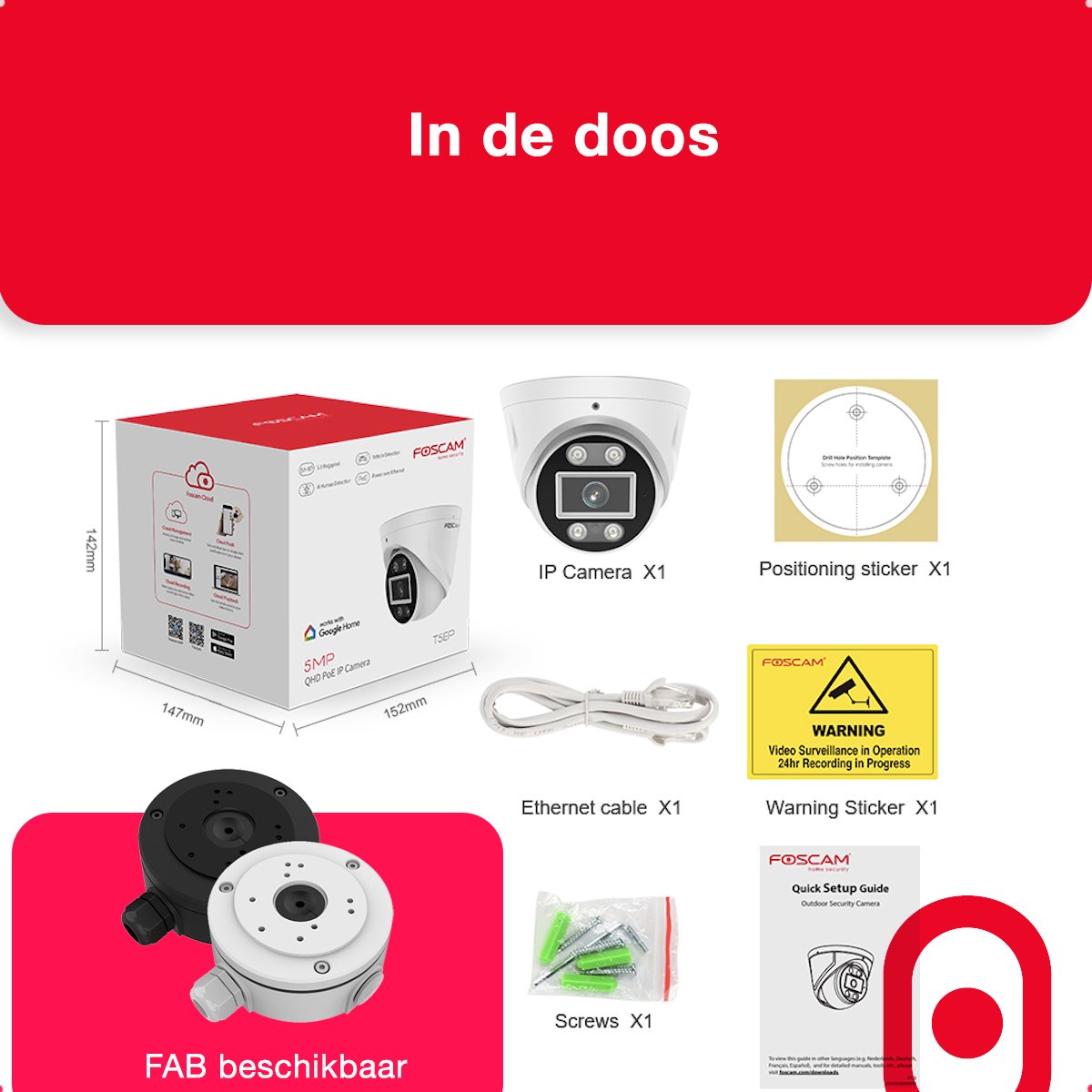Foscam T5EP IP Camera - 3K QHD - PoE - IP turret camera - Nachtzicht - Geluid en lichtalarm - Wit – foto 8