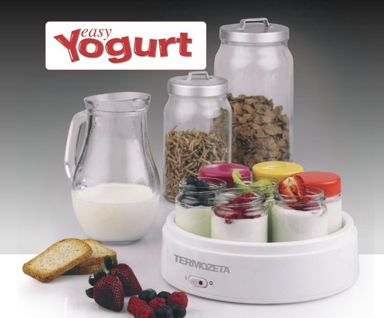 Termozeta 75105 yoghurtmaker, 7 potten van 150ml, 15W, AAN-UIT knop, transparant deksel, ideaal voor natuurlijke en verse yoghurt - Termozeta