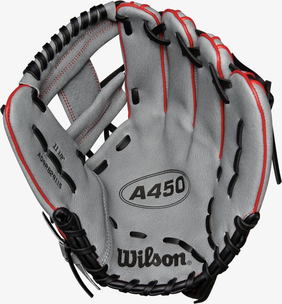 Wilson Honkbalhandschoen - Jeugd - A450 - Leer - Quick Fit - Grijs/Zwart/Rood - 11,5 inch - Wilson