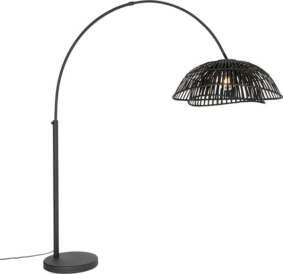 QAZQA pua - Lampadaire oriental | Lampe sur pied / 1 lumière - H 194 cm - Zwart - Salon | Chambre à coucher | Cuisine