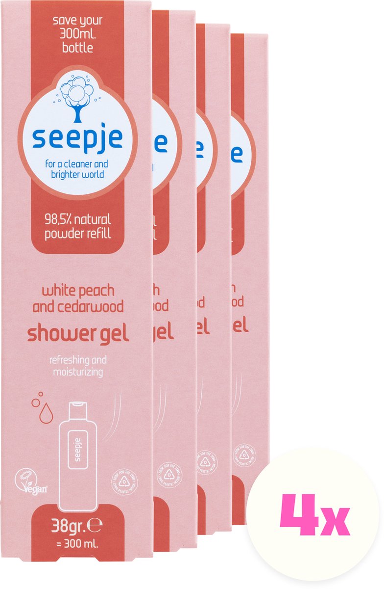 Seepje Shower gel navulling - White Peach and Cedarwood - 4 x 38 gram