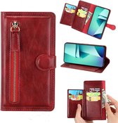 Premium vintage portemonnee hoesje met ritssluiting flip-cover hoes met kaarthoudersleuven Geschikt voor: Samsung Galaxy A34 5G - rood