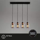BRILONER - Hanglamp - 4486045 - E27 fitting - Rookglas - Houttoepassing - Gloeilamp niet inbegrepen - 65 x 9,5 x 141 cm - Zwart hout