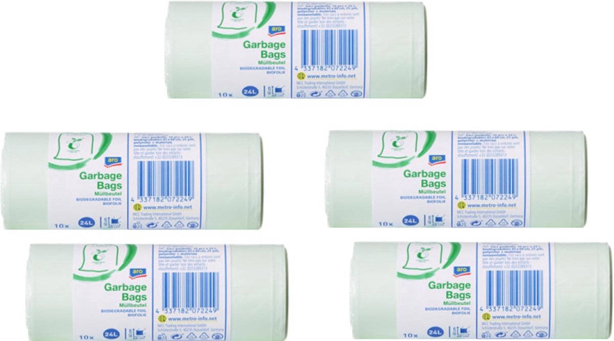 Goedkoopste Bio composteerbare vuilniszakken - 24 liter Stevige Bio Bag - 50 vuilniszakken (5x10) - Biologisch afbreekbare afvalzakken