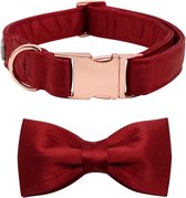 Halsband met rode zijde strik M - halsband - hondenstrik - kerst- strik - rood - chique - feestelijk - maat M