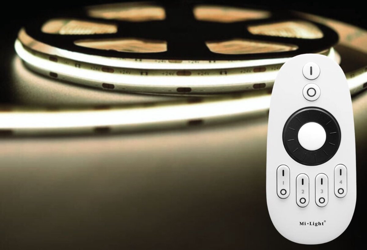LED Strip COB - 10 Meter - Complete Set - 4000k - Neutraal Wit - 24V - 480LED/m - Met RF Mi-Light(MiBoxer) Afstandsbediening
