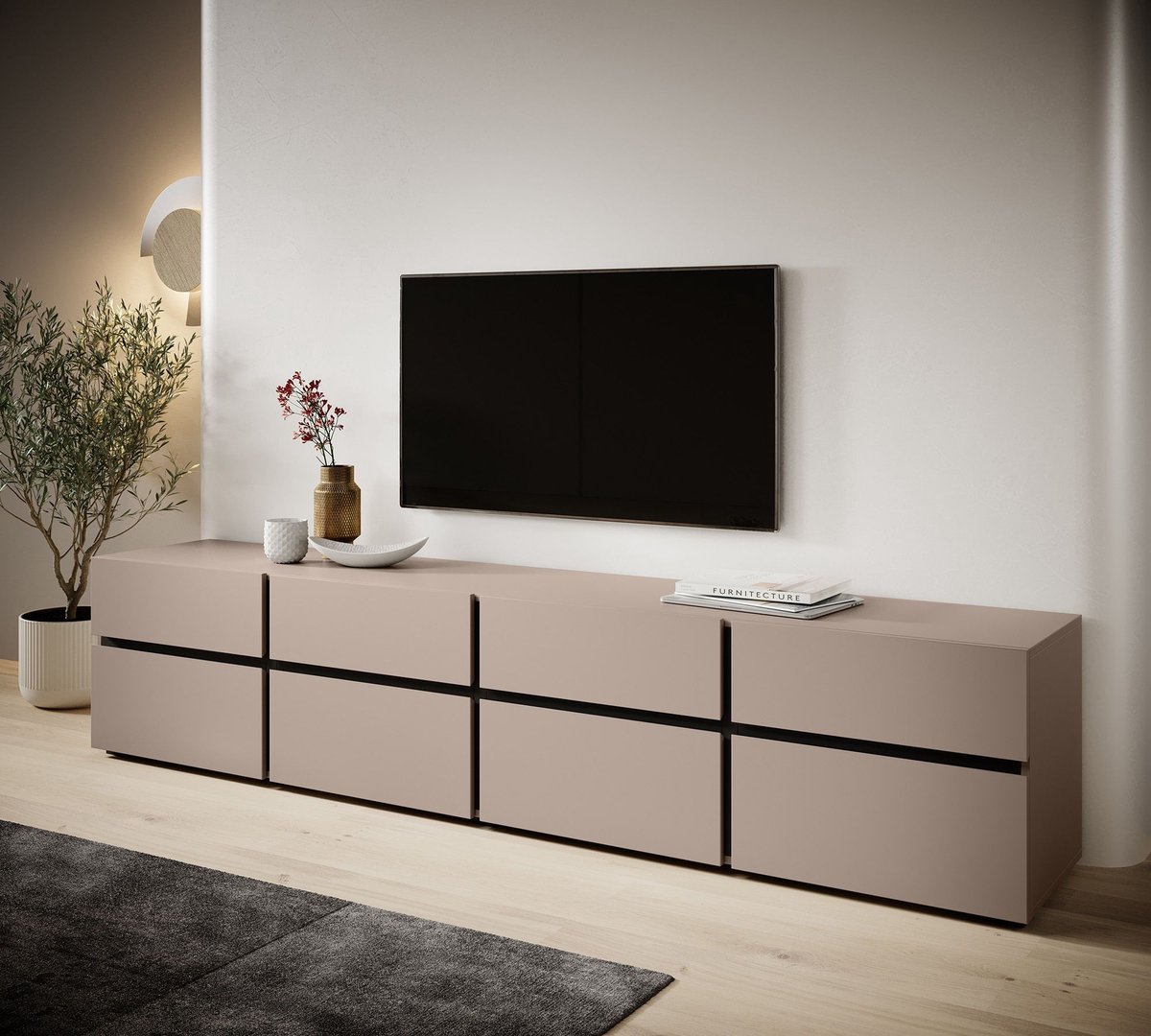 Meubella - TV-Meubel Cainan - Beige - Zwart - 225 cm