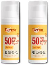 Derma Sun - Allergie- en Parfumvrije Zonnelotion voor je gezicht - Anti-aging - SPF50 -2 x 50 ML