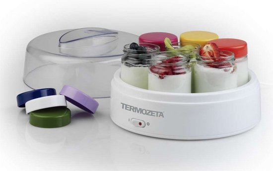 Termozeta 75105 yoghurtmaker, 7 potten van 150ml, 15W, AAN-UIT knop, transparant deksel, ideaal voor natuurlijke en verse yoghurt - Termozeta