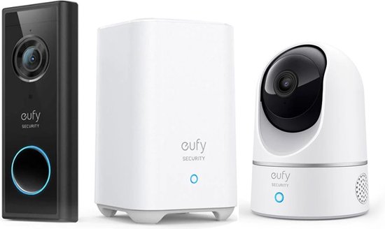 Eufy by Anker 2K Videodeurbel + 2K Beveiligingscamera bundel - Pan & tilt - Voor binnen en buiten - Met Homebase