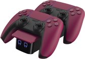 Equivera Geschikt voor Playstation 5 Oplaadstation - Voor 2 controllers - Snellader - Met LED indicatoren - Oplader Controller PS5 - Geschikt voor PS5 Accessoires - Controller PS5 - Geschikt voor Playstation 5 - Oplaadstation PS5 - Cosmic Red