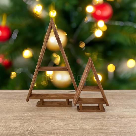 Floranica Sapin de Noël en Bois Fait Main - Set de 2 Arbre de Noël Anthracite, Mini