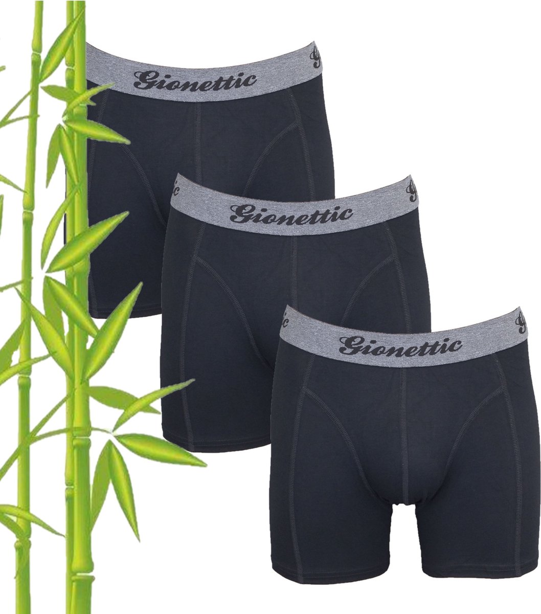 Gionettic 3-Pack Heren boxershorts Bamboe Zwart - Maat 3XL