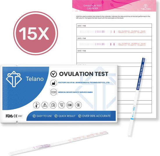 Telano Ovulatietest 15 testen Dipstick Gevoelig - Gratis Zwangerschapstest - Ovulatiekalender