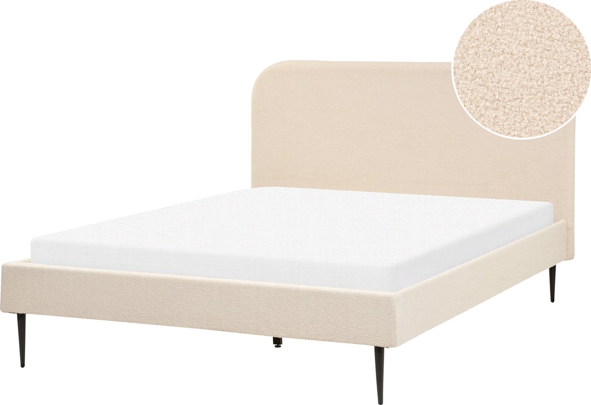 Beliani FLAYAT - Tweepersoonsbed - Lichtbeige - 140 x 200 cm - Bouclé