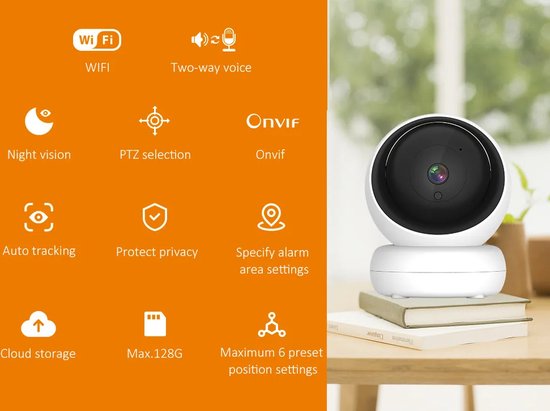 DrPhone Indoorview - Indoor PTZ Camera - Home Security Camera - Pan 355° Tilt 80° - Nachtvisie - Tweerichting Audio - Tuya / Alexa/ Google Home - Wit van DrPhone — afbeelding 5