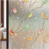 glas-in-lood raamfolie, ondoorzichtige privacyfolie: zelfklevende raamzonwering, kleurrijke decoratieve folie, privacy, statisch hechtend, melkglasfolie, vogelmotief (90 x 200 cm)