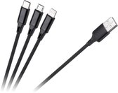 3 in 1 oplaadkabel van USB-A naar Micro USB, USB-C, Lightning 100 cm
