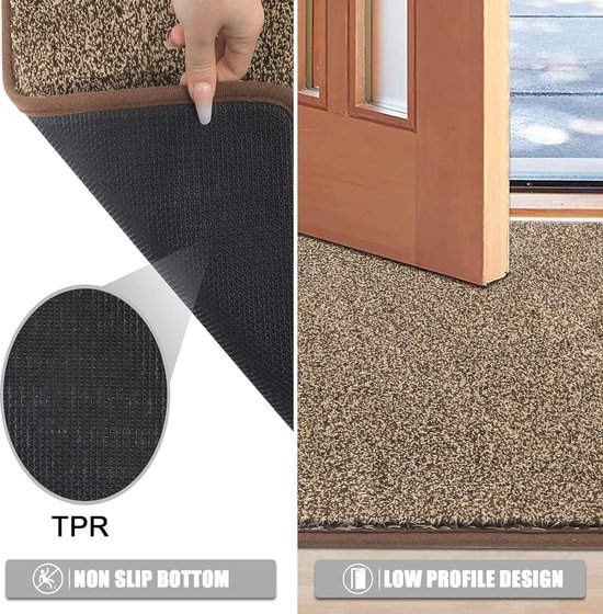 Deurmat Voor Binnen 40 x 70 cm Absorberend, Antislip, met Rubberen Achterkant Voor Stof Deurmat Afsluitmat for Back & Front Door, Patios, Zwart