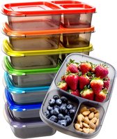 Pakket van 7 maaltijdbereidingsdozen met 3 compartimenten, lunchboxen, herbruikbare maaltijdvoorbereidingsdozen, lunchbox met 3 compartimenten (regenboog)