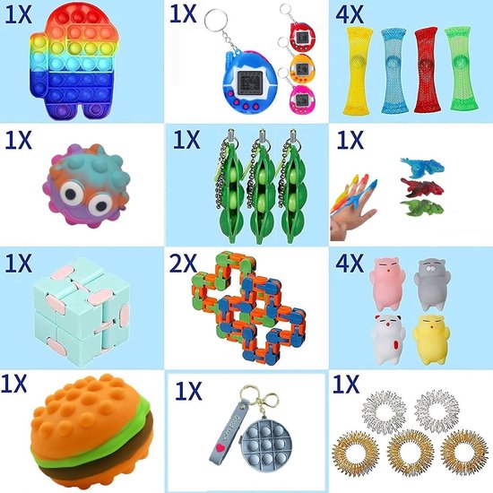 Wonderprice_Fidget Pakket 19 Stuks Mystery - 19 delig top pakket - sensory toys - fidget toys pakket 19 stuks must haves - vakantie pakket - kantoor - tegen verveling