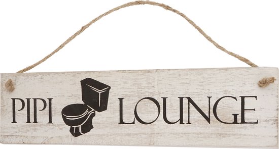 Cosmo Casa Wandbord Pipi Lounge - Decoratief - Houten Bord - Shabby Look - Wit - 11x43x1cm