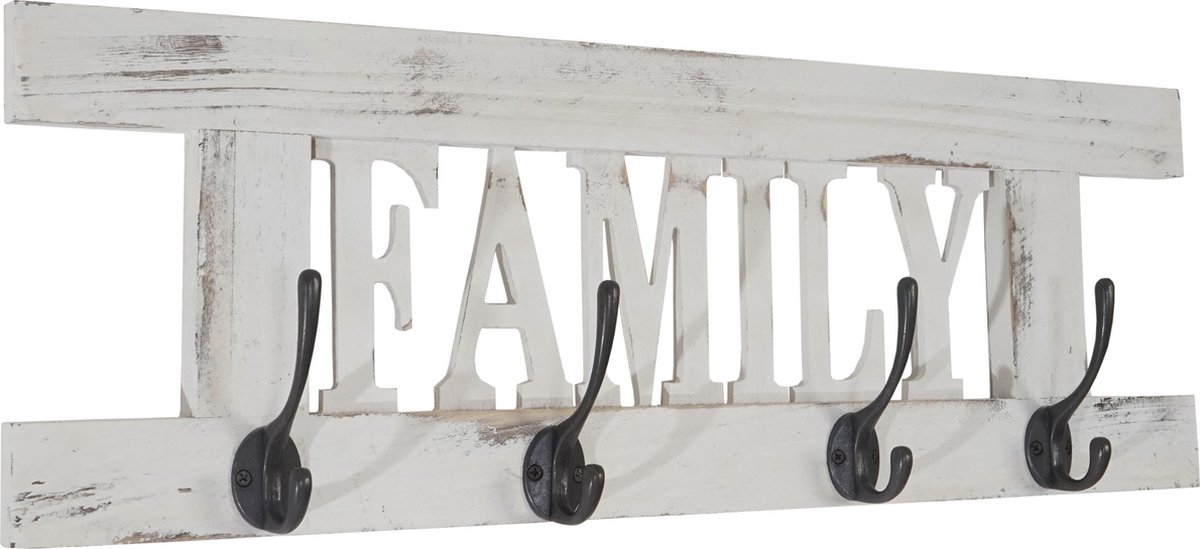 Cosmo Casa Wandkapstok - Kapstokpaneel - Shabby Look - Vintage - Wit - 60x21cm