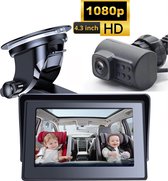 Lucellia® Baby Auto Camera - 4.3-Inch HD 1080P Kleuren Monitor Met Nachtvisie - 360° Verstelbaar - Inclusief Zuignap Bevestiging Voorruit - Monitorbevestiging Voor Dashboard - USB - Babyfoon met camera - Autospiegel baby -Baby monitor -Baby autostoel