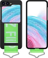 Lunso - Samsung Galaxy Z Flip5 - Étui avec sangle - Zwart/ Vert