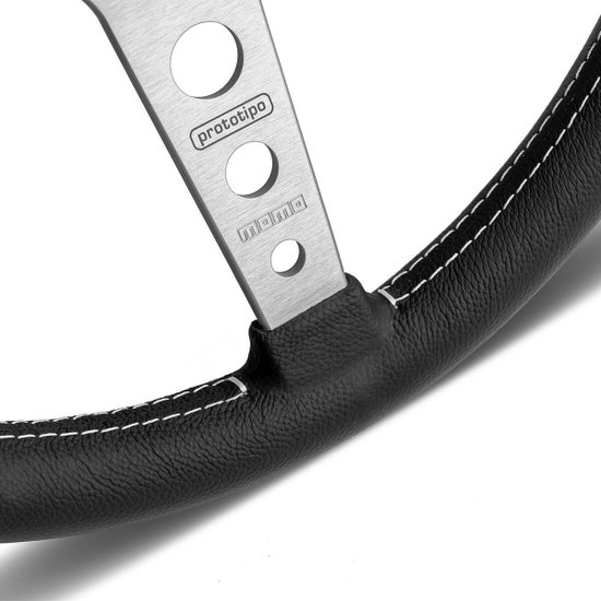 MOMO Prototipo Stijl 350mm Racing Stuurwiel Zwart Leer Grijs Stiksel Met Hoornknop - 6-Bolt