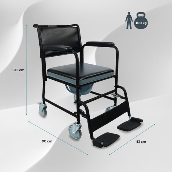 Mobiclinic Barco - Toiletstoel - Met wielen - Comfortabele zitting en emmer met deksel - WC stoel - Postoel - Compact en Lichtgewicht - mobiclinic