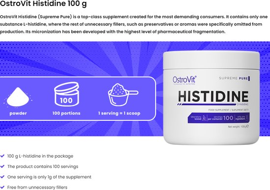 Aminozuren - Histidine Poeder - 100g - OstroVit - Naturel - 100% product zonder toevoegingen! | Laboratoriumbevestigde kwaliteit! - OstroVit