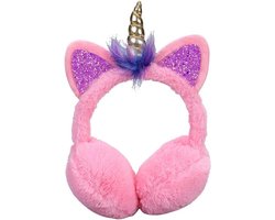 Pluche oorwarmer eenhoorn Roze - voor kinderen/meisjes - Oorbeschermer voor de kou - effectief warm voor je oren - winteraccessoire - one size