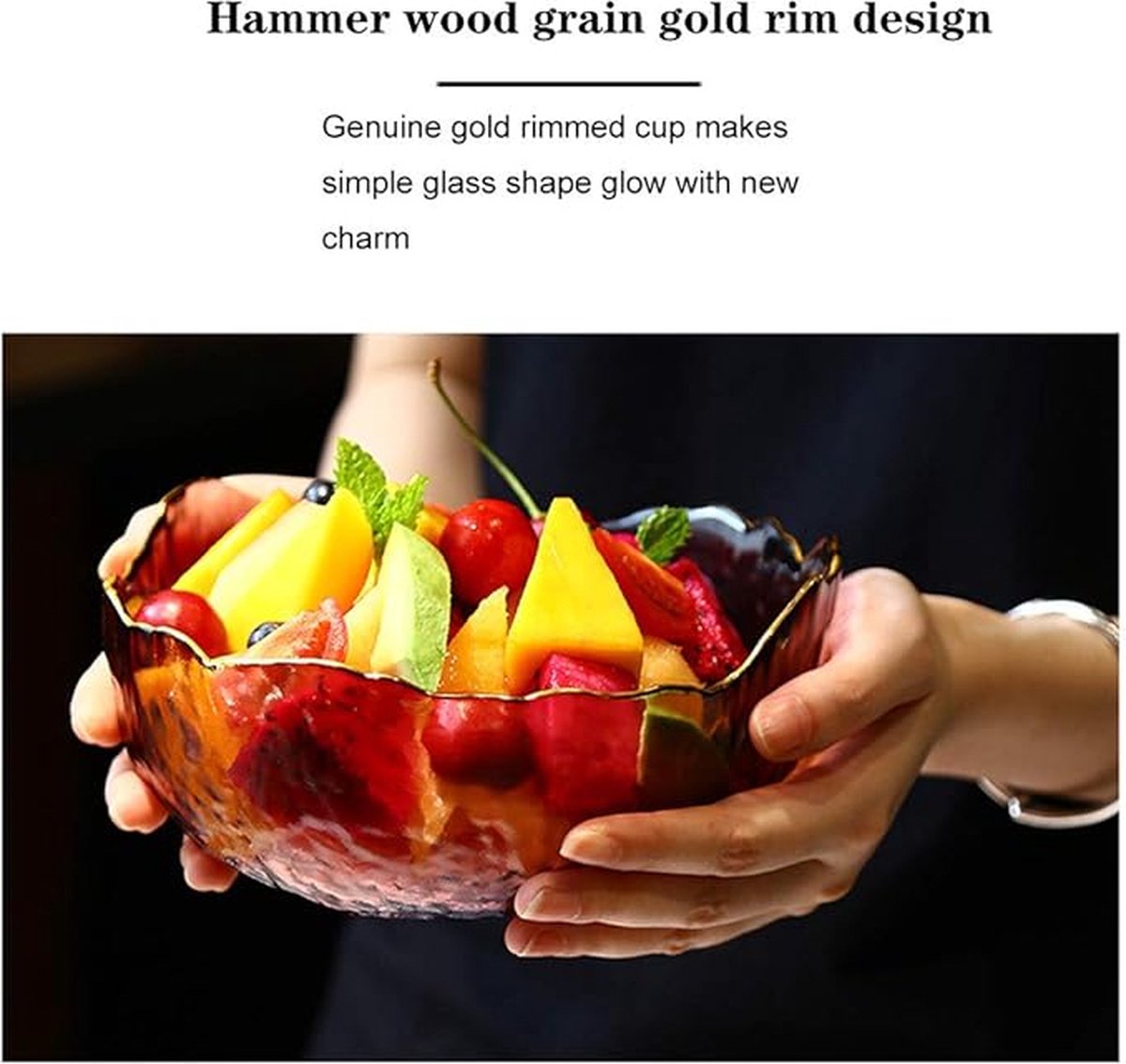 Serveerschaal Phnom Penh Transparante Glazen Kom Thuis Creatieve Groente Salade Kom Fruit Dessert Kom Gevormde Soepkom Salade Soep Ramen Bowl (Color : Transparent gold