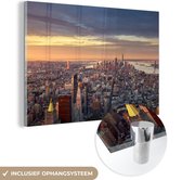 MuchoWow® Glasschilderij 60x40 cm - Schilderij acrylglas - New York City, Manhattan skyline - Foto op glas - Schilderijen