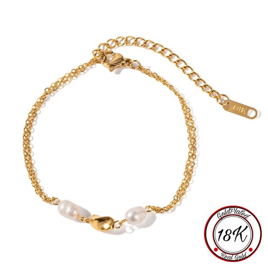 Borasi Parel Twist Armband | Zoetwater Parel | 18k Goldplated | 16 cm tot 22 cm | Roestvrij Staal | Best Verkochte Sieraden | Vrouwen Cadeau | Moederdag Cadeautje