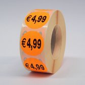 “€4,99” Prijs Stickers op rol 35mm oranje - 1000ex.