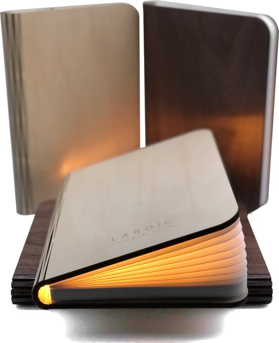 Boeklamp Hout Inclusief Boeklampje/Leeslampje met klem - Met 5 lichtkleuren en Dimfunctie - USB oplaadbaar- Boek Lamp wit hout 21.5x17 cm