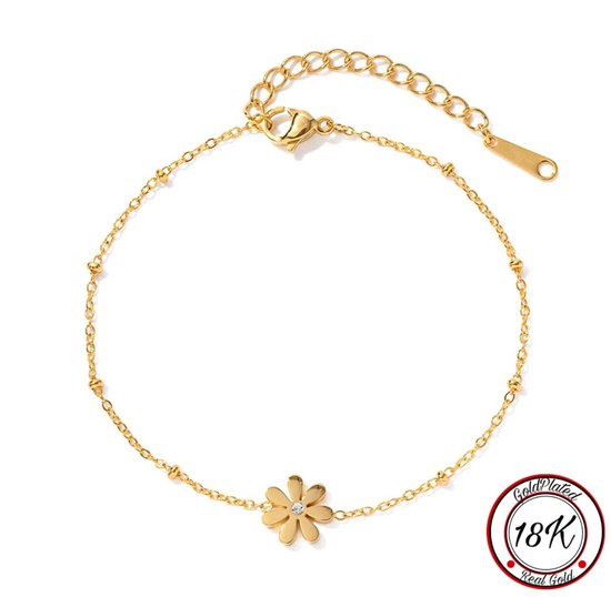 Borasi Flower Armband | Bloem | 18k Goldplated | Roestvrij Staal | 16 cm tot 20 cm | Best Verkochte Sieraden | Vrouwen Cadeau | Moederdag Cadeautje