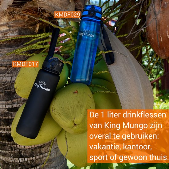 King Mungo Drinkfles 1 Liter - Waterfles Volwassenen - BPA Vrij Tritan - 100% Lekvrije Bidon - Zonder Rietje - Vaatwasserbestendig - Lichtblauw