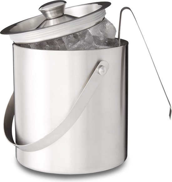 Seau à Glace En Acier Inoxydable 2,2 L - Double Paroi Isolante - Avec Couvercle, Tamis Et Pince