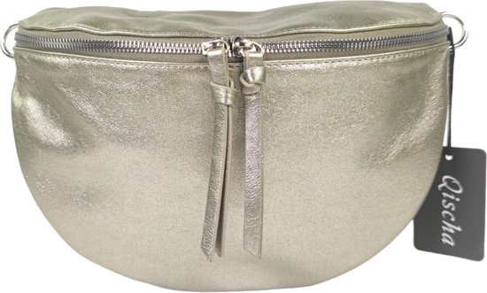 Qischa® - Crossbody heuptas bumbag - uni riem - soft - groen/zilver - large size