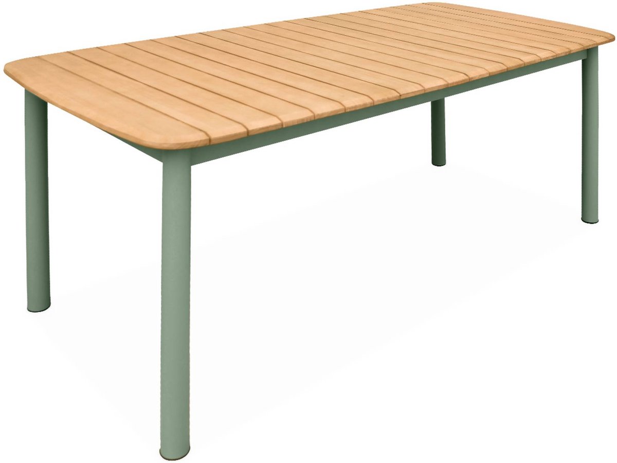 sweeek - Tuintafel, eucalyptushout en aluminium frame - samana - 6 zitplaatsen, watergroene poten, 190cm
