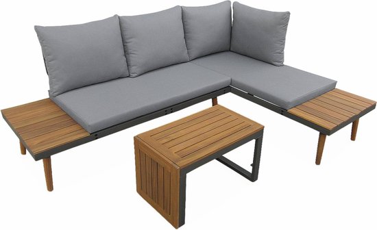 sweeek - Modulaire tuinset van aluminium en acacia, 4 zitplaatsen - sao paulo