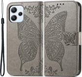 Coverup Vlinder Book Case - Geschikt voor Xiaomi Redmi 12 Hoesje - Grijs