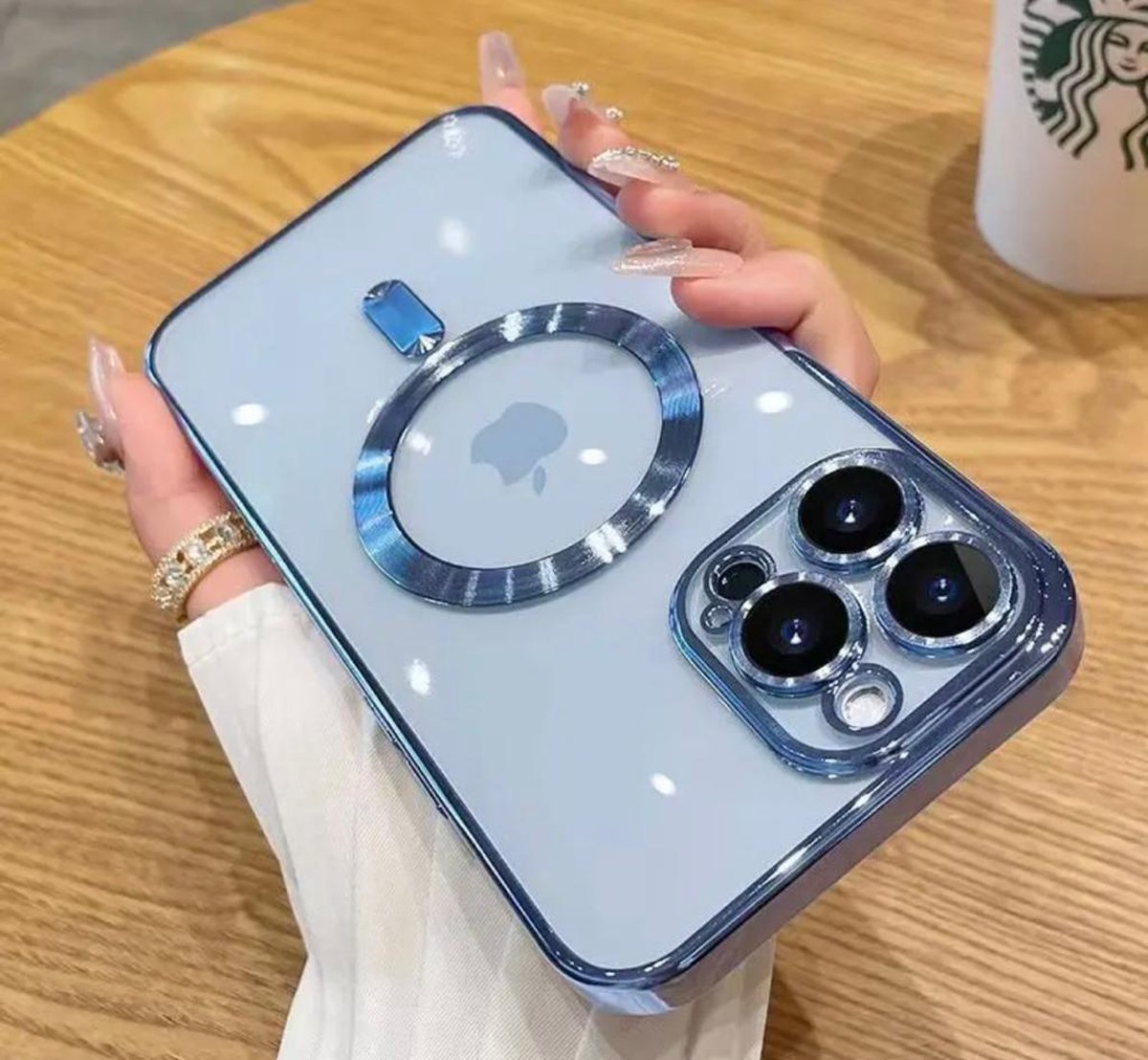 iPhone 15 magsafe hoesje transparant- iPhone 15 magneet case ring doorzichtig - Blauw - Hoesje iPhone 15 -