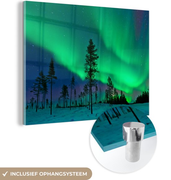 Peinture sur verre MuchoWow® 40x30 cm - Peinture acrylique sur verre - Aurores boréales - Suède - Arbre - Photo sur verre - Peintures